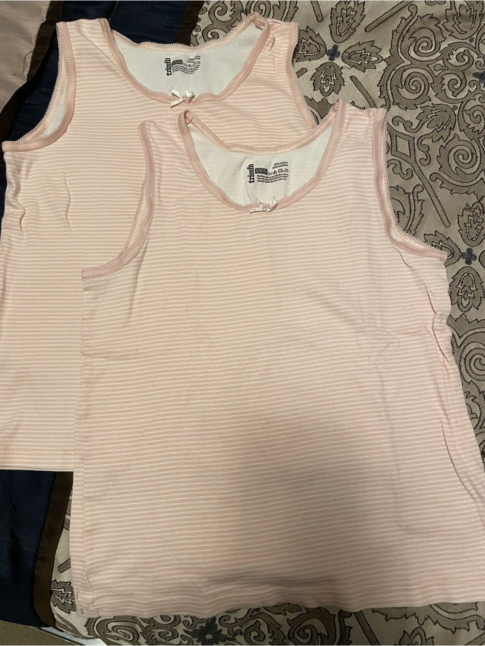 Trimfit Pink & White Striped Girls' Cotton Tank Tops - Pack of 2